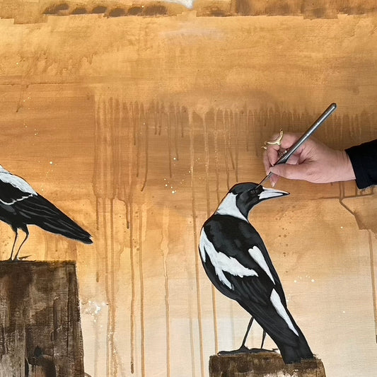 Kerry-Anne Knibbs solo exhibition Vibrations of Australia at Gang Gang Gallery, Lithgow, NSW, featuring original symbolic artworks inspired by Australian birdlife.