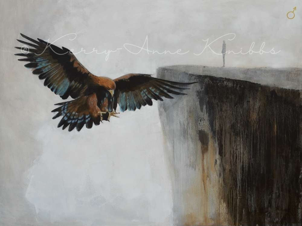 Artistic depiction of an eagle flying over a clifftops with 'Kerry Anne Knibbs' signature.
