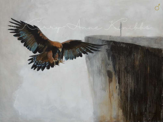 Artistic depiction of an eagle flying over a clifftops with 'Kerry Anne Knibbs' signature.